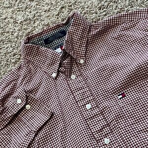 Tommy Hilfiger Button‎ Down Shirt Gingham Check Red White Long Sleeve Men's Sz L